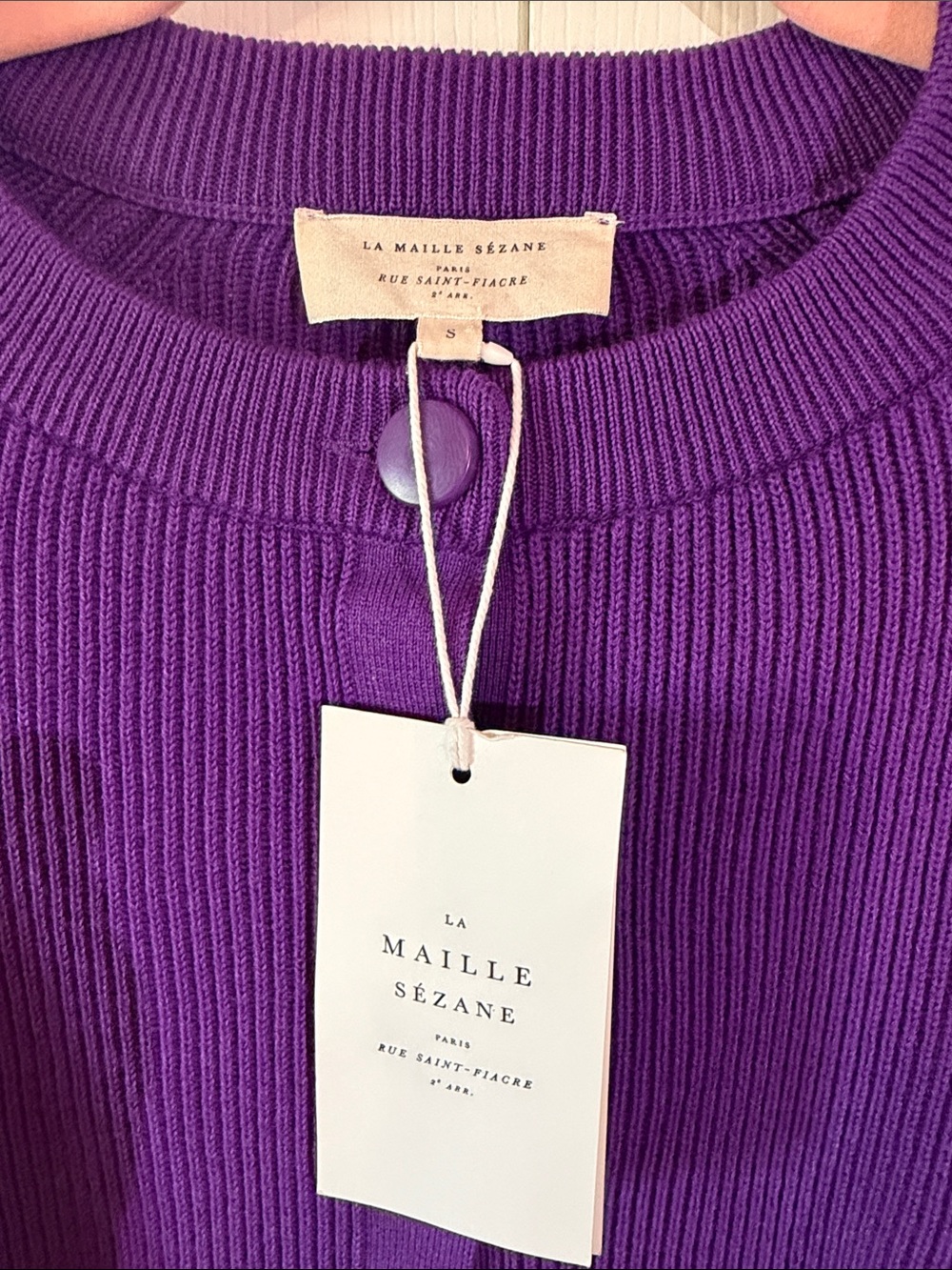 Sezane Purple Ribbed Button Cardigan - Picture 2 of 3